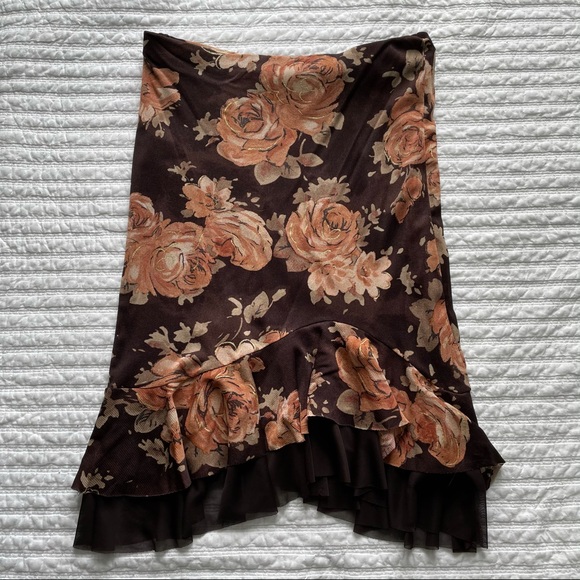 le chateau Dresses & Skirts - Brown & Nudes Floral Ruffle Skirt
